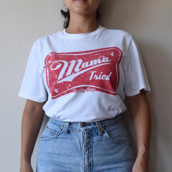 Country Deep Tops - country deep "mama tried" miller logo graphic cute funny white tshirt size small